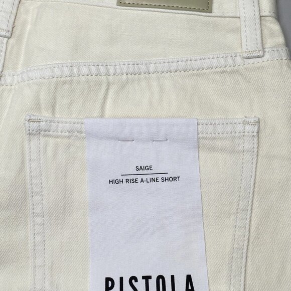Pistola Women’s Saige High Rise A-Line Denim Shorts Size 27 Eggshell/Ivory - Picture 2 of 7